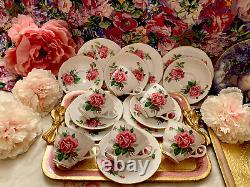 Royal Stafford Pink Cabbage Roses Tea Set Trios Tea Cups Saucers Plates Tea Set