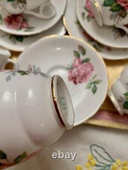 Royal Stafford Pink Cabbage Roses Tea Set Trios Tea Cups Saucers Plates Tea Set