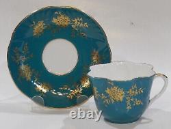 Royal Staffordshire Gold Floral on TEAL Colorway CUP & SAUCER Shelley Dainty shp