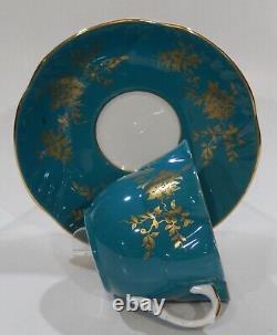 Royal Staffordshire Gold Floral on TEAL Colorway CUP & SAUCER Shelley Dainty shp