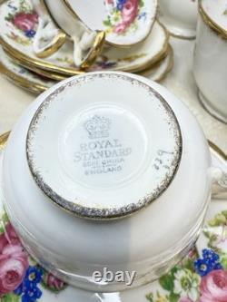 Royal Standard 1940s Tea Set Bone China Roses Gold 6 Cups UK