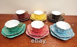 Royal Stuart Bone China Set of x6 Tea Trios Harlequin Gold Rose Lace