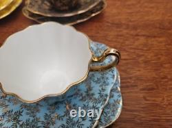 Royal Stuart Bone China Set of x6 Tea Trios Harlequin Gold Rose Lace