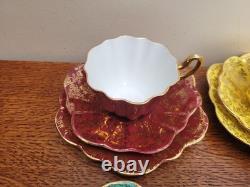Royal Stuart Bone China Set of x6 Tea Trios Harlequin Gold Rose Lace