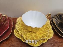 Royal Stuart Bone China Set of x6 Tea Trios Harlequin Gold Rose Lace