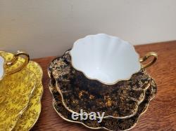 Royal Stuart Bone China Set of x6 Tea Trios Harlequin Gold Rose Lace