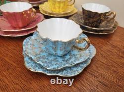 Royal Stuart Bone China Set of x6 Tea Trios Harlequin Gold Rose Lace