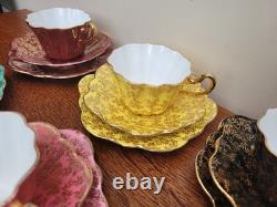Royal Stuart Bone China Set of x6 Tea Trios Harlequin Gold Rose Lace