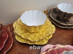 Royal Stuart Bone China Set of x6 Tea Trios Harlequin Gold Rose Lace