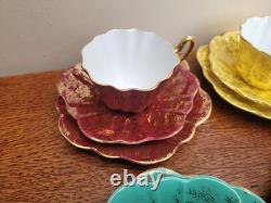 Royal Stuart Bone China Set of x6 Tea Trios Harlequin Gold Rose Lace