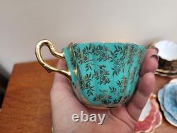 Royal Stuart Bone China Set of x6 Tea Trios Harlequin Gold Rose Lace