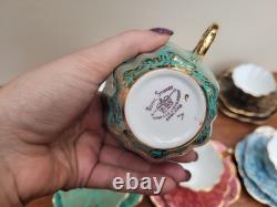 Royal Stuart Bone China Set of x6 Tea Trios Harlequin Gold Rose Lace