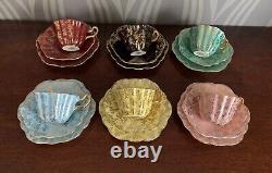 Royal Stuart Spencer Stevenson Harlequin Full Tea Set x6 Trios Gold Floral Trim