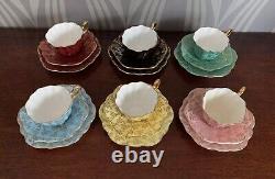 Royal Stuart Spencer Stevenson Harlequin Full Tea Set x6 Trios Gold Floral Trim