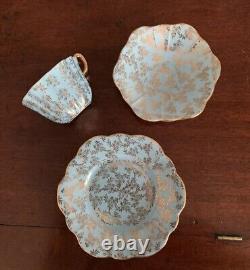 Royal Stuart Spencer Stevenson Harlequin Full Tea Set x6 Trios Gold Floral Trim
