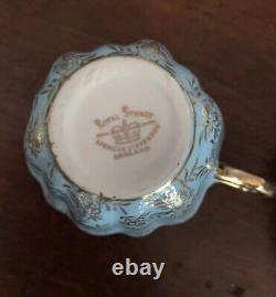 Royal Stuart Spencer Stevenson Harlequin Full Tea Set x6 Trios Gold Floral Trim