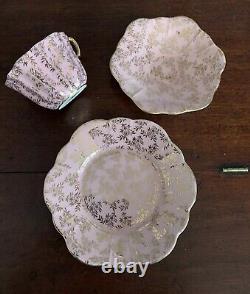 Royal Stuart Spencer Stevenson Harlequin Full Tea Set x6 Trios Gold Floral Trim