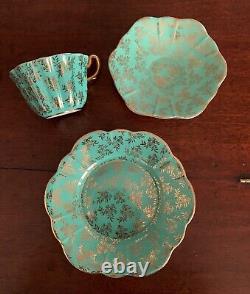 Royal Stuart Spencer Stevenson Harlequin Full Tea Set x6 Trios Gold Floral Trim