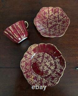 Royal Stuart Spencer Stevenson Harlequin Full Tea Set x6 Trios Gold Floral Trim