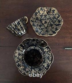 Royal Stuart Spencer Stevenson Harlequin Full Tea Set x6 Trios Gold Floral Trim