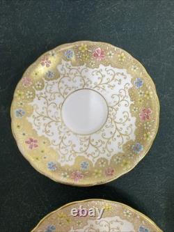 Royal Tuscan Bone China 4 Tea Cups & 6 Saucers- Floral, Pink, Blue, Gold Gilt