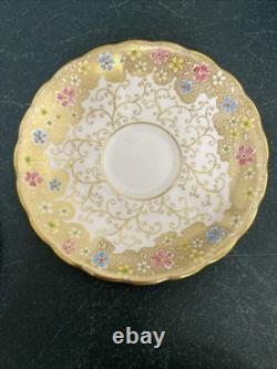 Royal Tuscan Bone China 4 Tea Cups & 6 Saucers- Floral, Pink, Blue, Gold Gilt