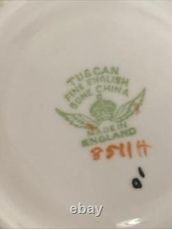 Royal Tuscan Bone China 4 Tea Cups & 6 Saucers- Floral, Pink, Blue, Gold Gilt