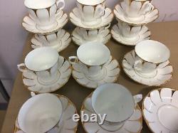 Royal Vale Bone China white gold Art deco daisy strike 11Tea Cups&12 Saucers