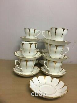 Royal Vale Bone China white gold Art deco daisy strike 11Tea Cups&12 Saucers