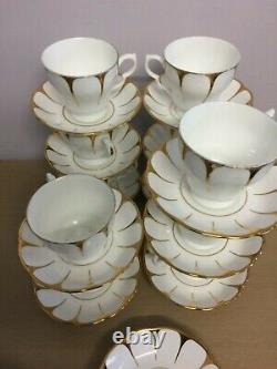 Royal Vale Bone China white gold Art deco daisy strike 11Tea Cups&12 Saucers