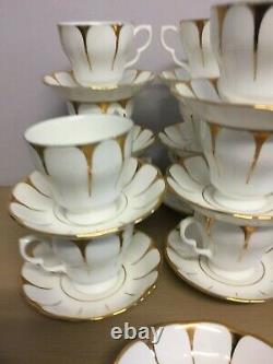Royal Vale Bone China white gold Art deco daisy strike 11Tea Cups&12 Saucers