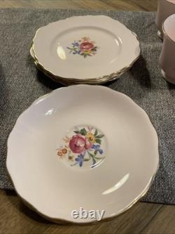 Royal Vale Vintage Tea Cup & Saucer Set 14 Items Pink Flowers Gold Rim