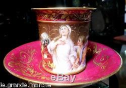 Royal Vienna Antique Hand Painted Angelic Virgin Mary Annunciation Cup & Saucer