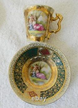 Royal Vienna LARGE tray with six cups and saucers victorian scenes and gold