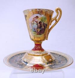 Royal Vienna Richly Gilded Pedestal Cup & Saucer