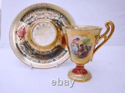 Royal Vienna Richly Gilded Pedestal Cup & Saucer