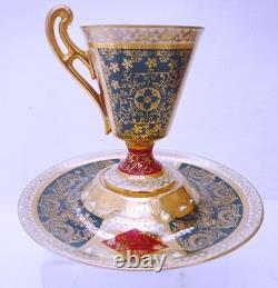 Royal Vienna Richly Gilded Pedestal Cup & Saucer