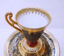 Royal Vienna Richly Gilded Pedestal Cup & Saucer