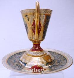 Royal Vienna Richly Gilded Pedestal Cup & Saucer