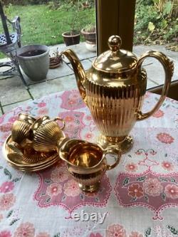 Royal Wilton Coffee Set, cream jug 2 cups and 3 saucers in gold