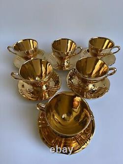 Royal Winton Grimwades Heave Gold Set of 6 Tea Cups & Saucers England 1940s