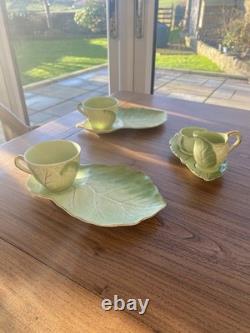 Royal Winton Grimwades Leaf Green Gold Tennis Set x2 Cup Saucer Cream Sugar Bowl