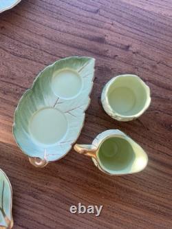 Royal Winton Grimwades Leaf Green Gold Tennis Set x2 Cup Saucer Cream Sugar Bowl
