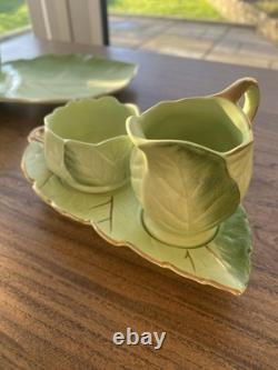 Royal Winton Grimwades Leaf Green Gold Tennis Set x2 Cup Saucer Cream Sugar Bowl