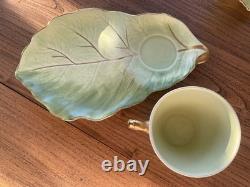 Royal Winton Grimwades Leaf Green Gold Tennis Set x2 Cup Saucer Cream Sugar Bowl