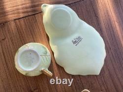 Royal Winton Grimwades Leaf Green Gold Tennis Set x2 Cup Saucer Cream Sugar Bowl