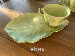 Royal Winton Grimwades Leaf Green Gold Tennis Set x2 Cup Saucer Cream Sugar Bowl
