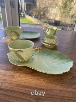 Royal Winton Grimwades Leaf Green Gold Tennis Set x2 Cup Saucer Cream Sugar Bowl