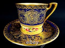 Royal Worcester 1167 Artist Signed Gold Cobalt Blue Demitasse Cup & Saucer 1929