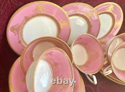 Royal Worcester 14 Piece Tea Set Balmoral Pink & Gold, England 1926